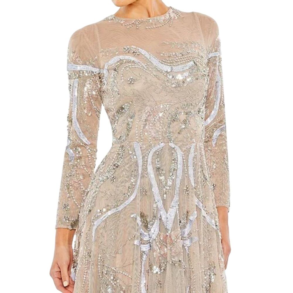 MAC DUGGAL 5217 Long Sleeve Scroll Sequin Gown, Size 16, New with Tag MSRP $798 - Picture 2 of 5